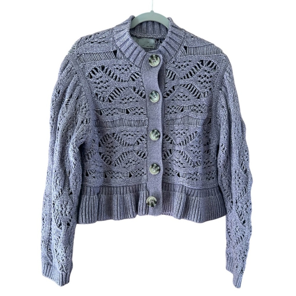 DH New York Cable Knit Peplum Cardigan Sweater